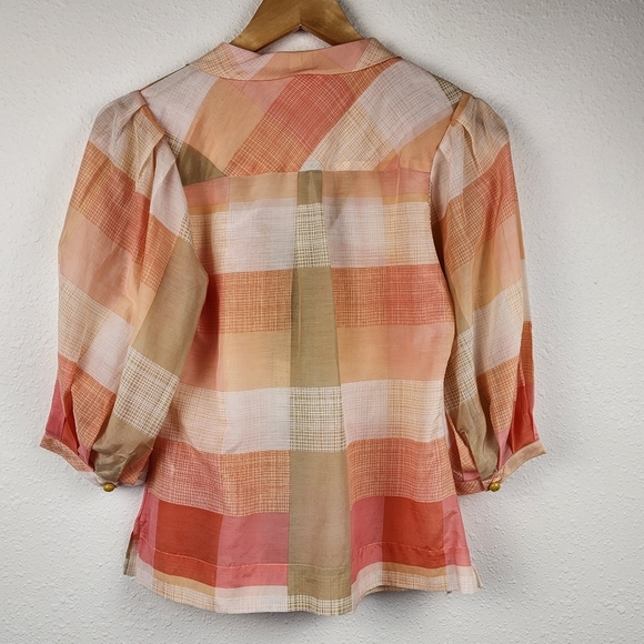 Maeve Anthropologie Boho Plaid Button-Down Blouse Top with Tie Front Neck Size 2 - Picture 7 of 10